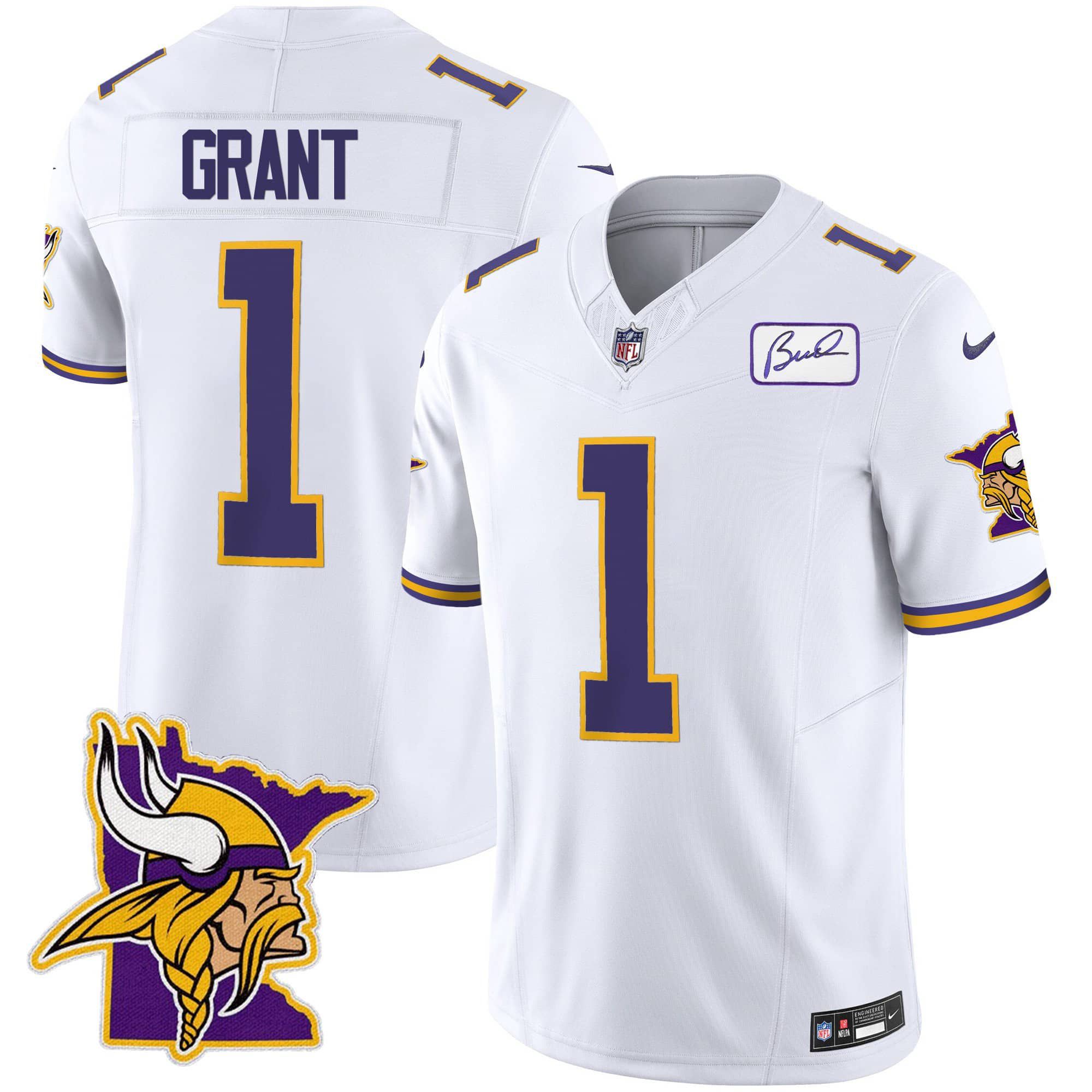 Men Minnesota Vikings 1 Grant White 2024 Nike Patch Classic Limited NFL Jersey
